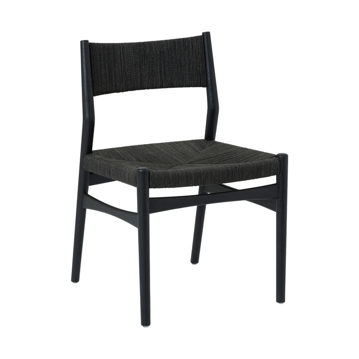 Rie Dining Side Chair Set of 2, Danish Inspired Panel Backrest, Black Woven - Benzara