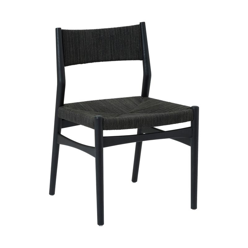 Rie Dining Side Chair Set of 2, Danish Inspired Panel Backrest, Black Woven - Benzara