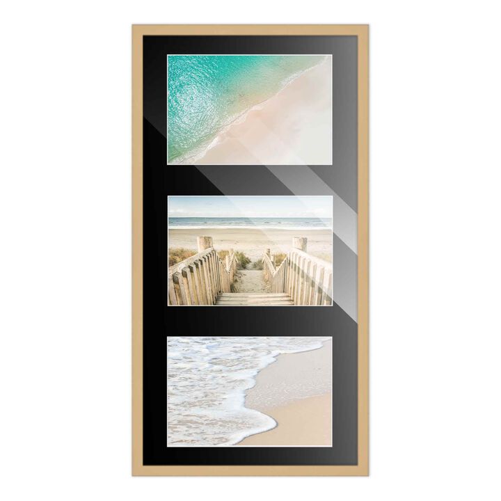 8.5x17 Wood Collage Frame with Black Mat For 3 5x7 Pictures