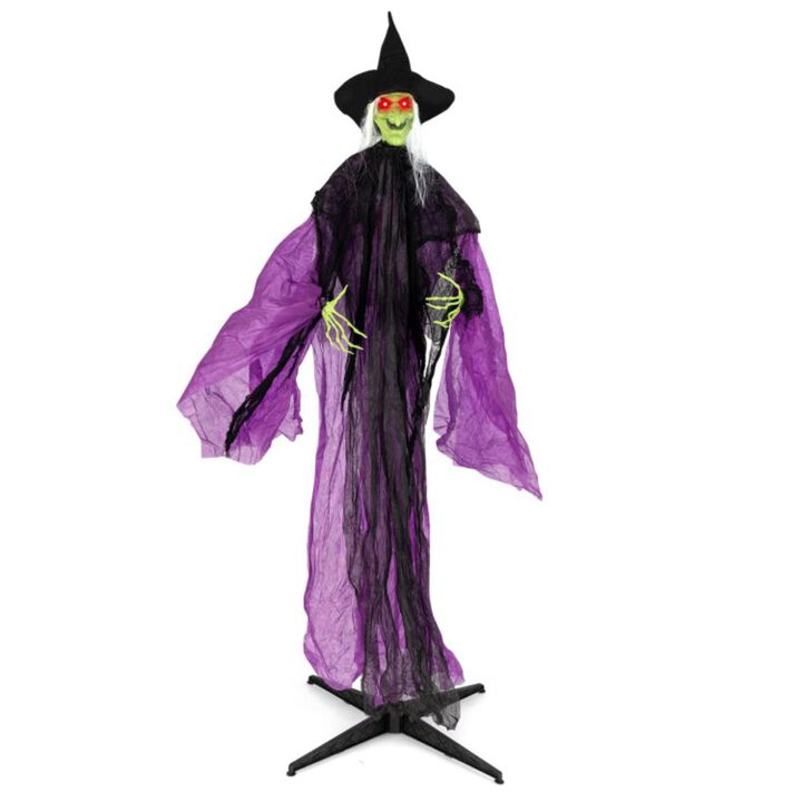 Hivvago 7.2 ft Halloween Standing Witch with Lighted Eyes and Automatic Arm Movement