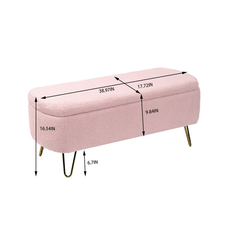 Mondawe Storage Entryway Ottoman Bench, Faux Fur Bench Upholstered Padded for End of Bed