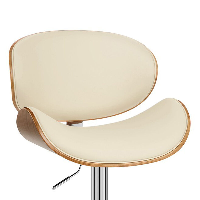 Naples Cream Faux Leather Adjustable Height Swivel Walnut Wood and Chrome Base Stool