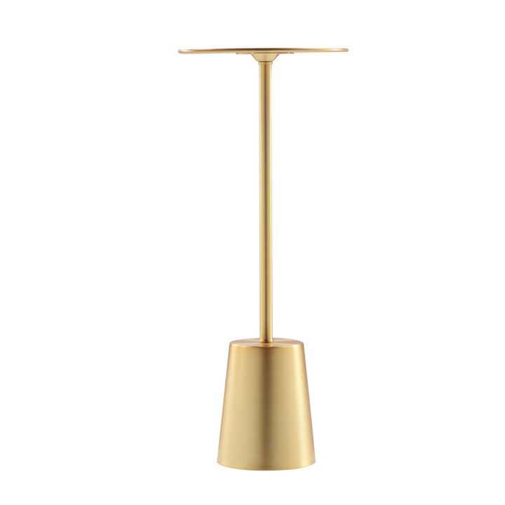 Ryan 8 Inch Side End Drink Table, Round, Tapered, Dome Base, Gold Metal - Benzara