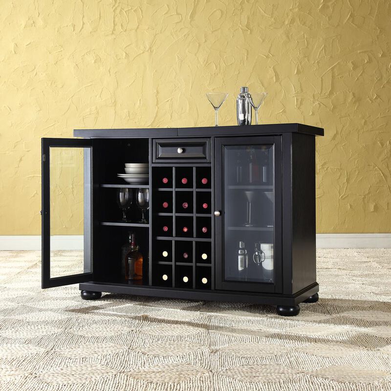 Crosley Furniture Alexandria Sliding Top Bar Cabinet Black