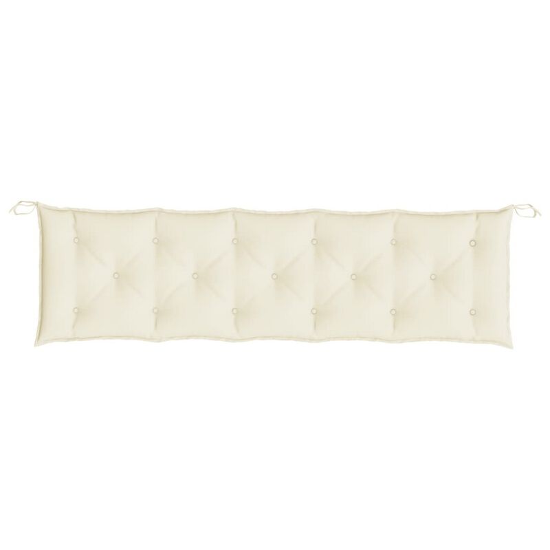 Claire Garden Cushion for Bench, Tufted Ivory White Oxford Fabric - Benzara