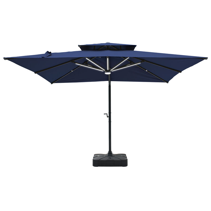 MONDAWE 10ft Patio Double Top Bright Umbrella Removable LED With Base Stand Included, Navy