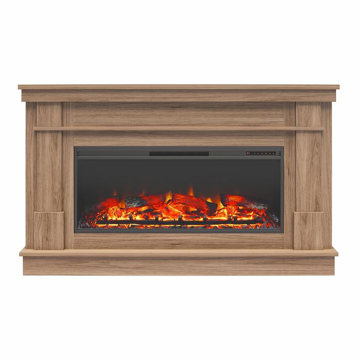Ameriwood Home Elmcrest Wide Mantel with Linear Electric Fireplace, White