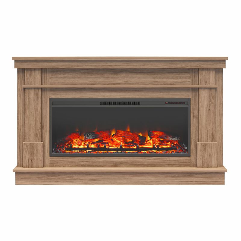 Ameriwood Home Elmcrest Wide Mantel with Linear Electric Fireplace, White