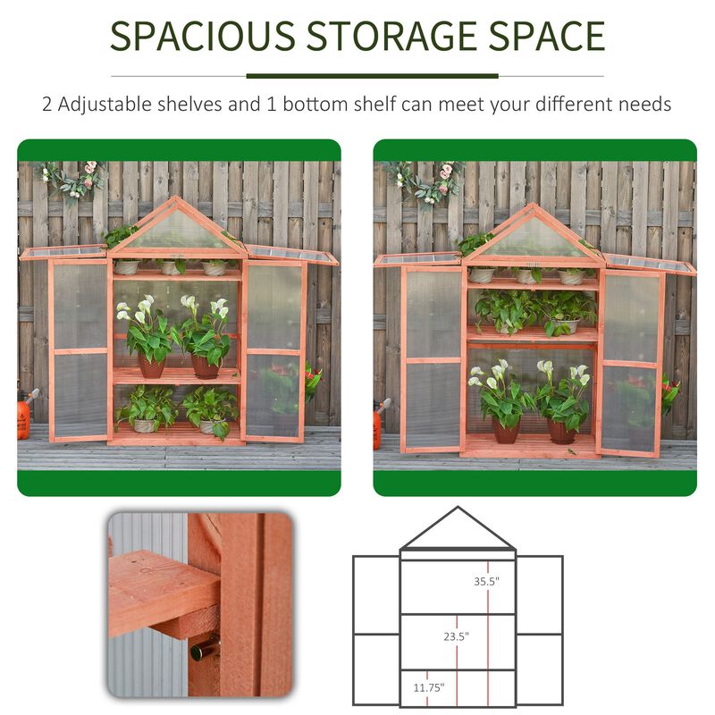 Orange Plant Protector: 32"x19"x54" Wooden Greenhouse with Shelves