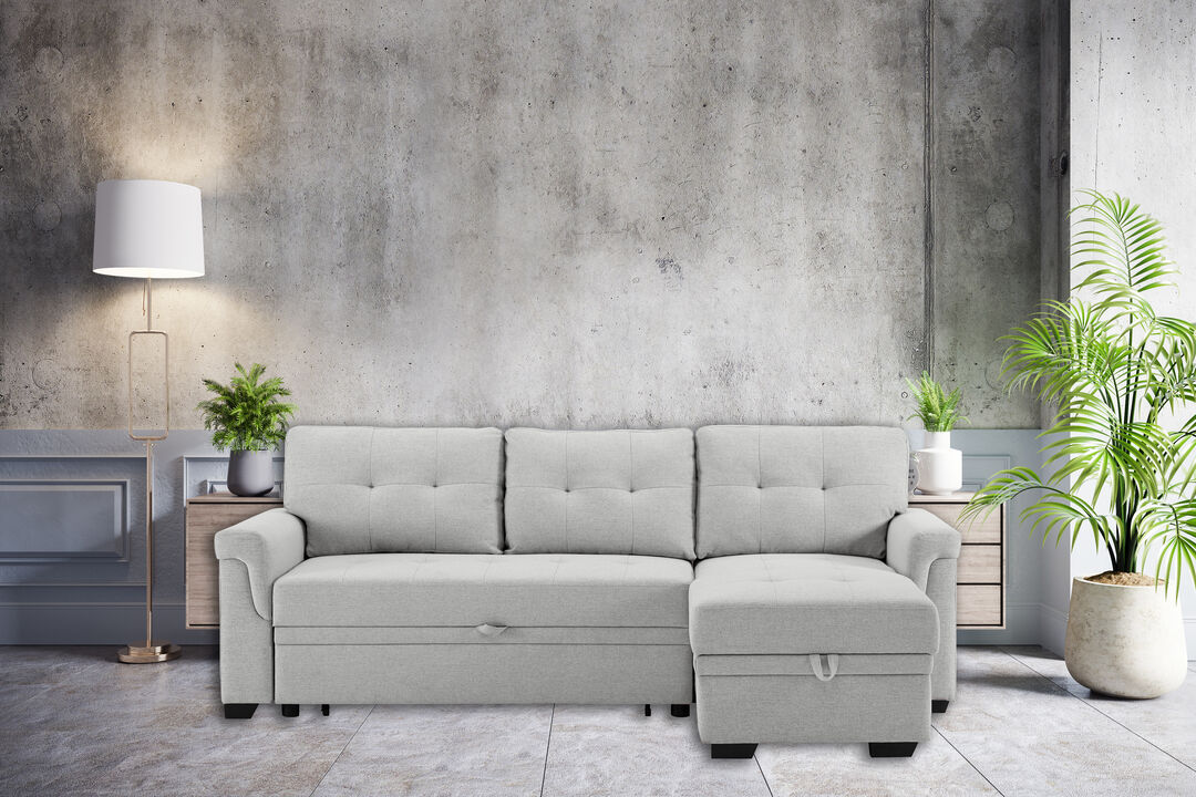 Hunter Light Gray Linen Reversible Sleeper Sectional Sofa With Storage Chaise
