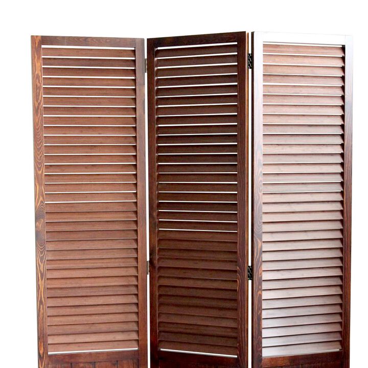 Traditional Foldable Wooden Shutter Screen with 3 Panels