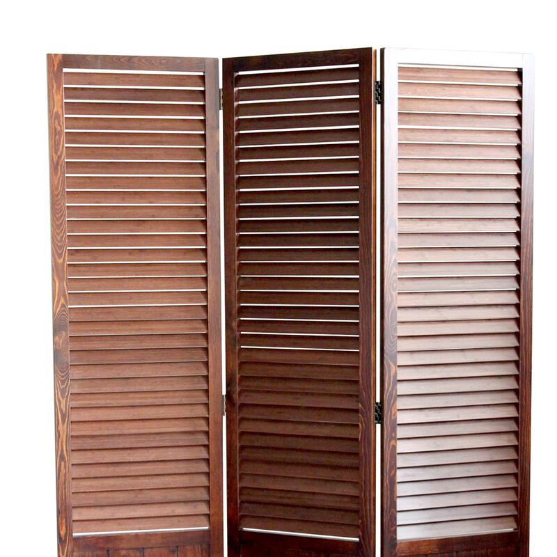 Traditional Foldable Wooden Shutter Screen with 3 Panels