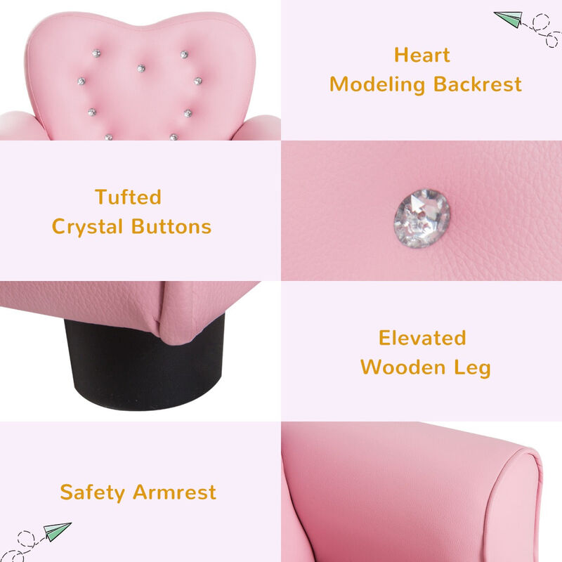 Pink Royal Relaxer: Tufted Princess Toddler Sofa with Diamond Decor