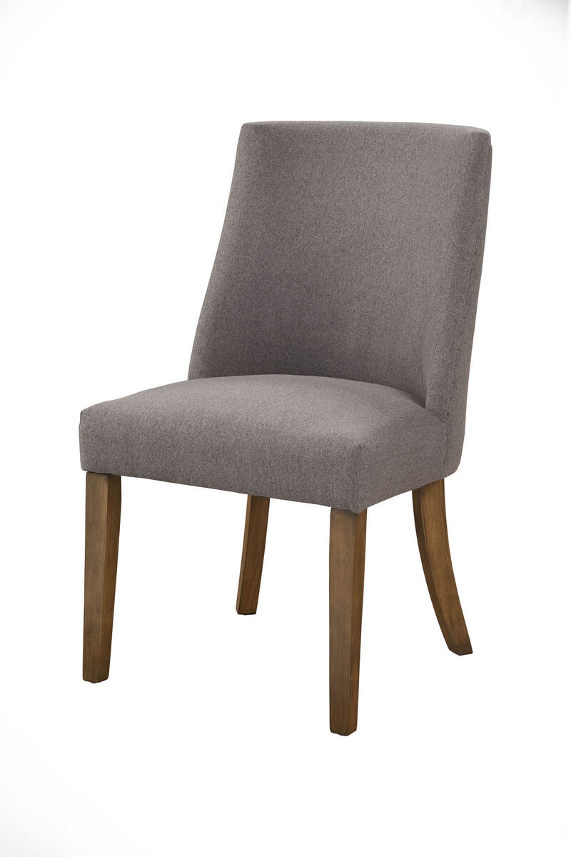 Fabric Upholstered Wooden Side Chairs With Curved Backrest, Set of Two, Gray and Brown-Benzara