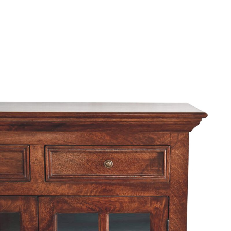 Solid Wood Cherry Cabinet with Glazed 2 Doors 2 Drawer