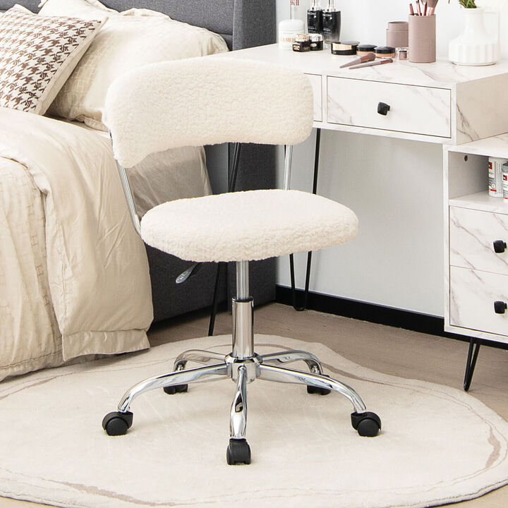 Costway Computer Desk Chair Adjustable Faux Fur Office Chair Swivel Vanity Chair White