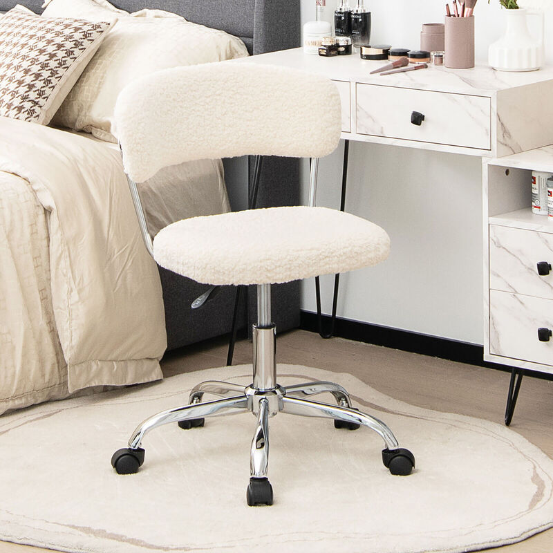 Costway Computer Desk Chair Adjustable Faux Fur Office Chair Swivel Vanity Chair White
