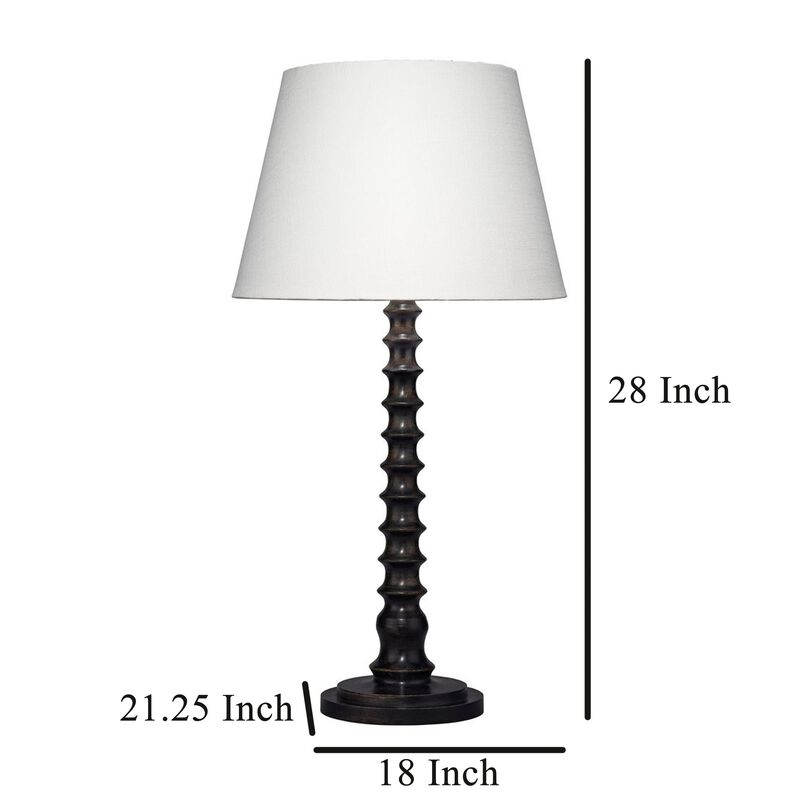 Dio 31 Inch Table Lamp, White Slub Drum Shade, Black Turned Wood Base - Benzara