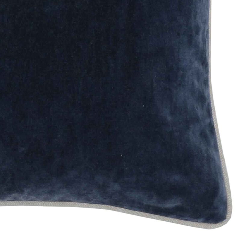 Rectangular Fabric Throw Pillow with Solid Color and Piped Edges, Navy Blue-Benzara
