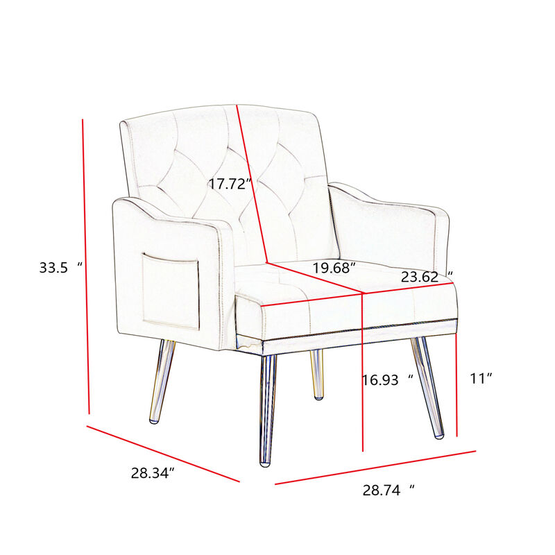 Cream Velvet Armchair With Metal Legs
