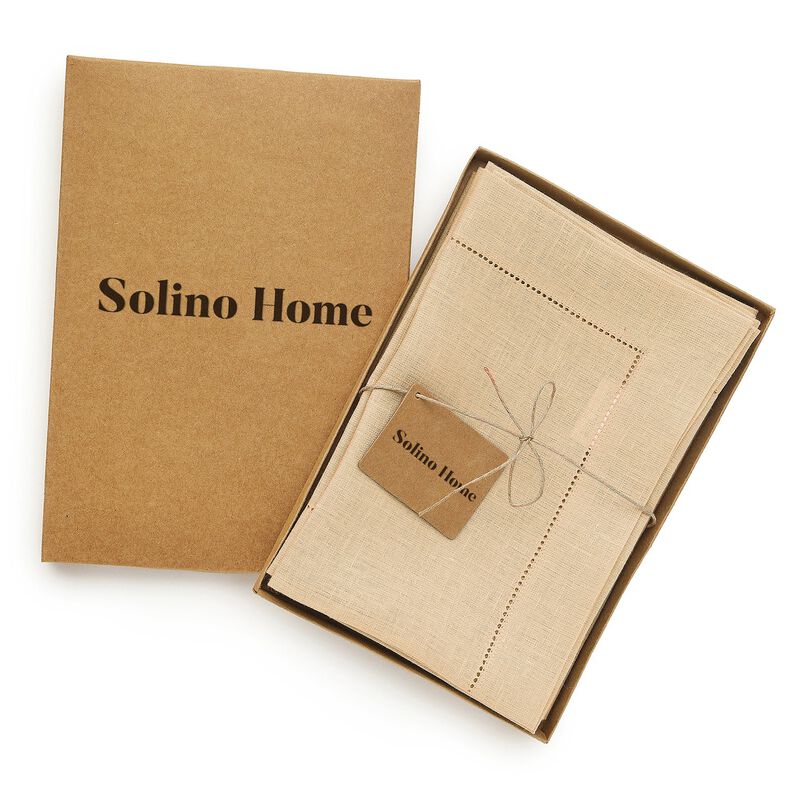 Solino Home 100% Pure Linen Dinner Napkins 20 x 20 Inch Set of 4 | Classic Hemstitch