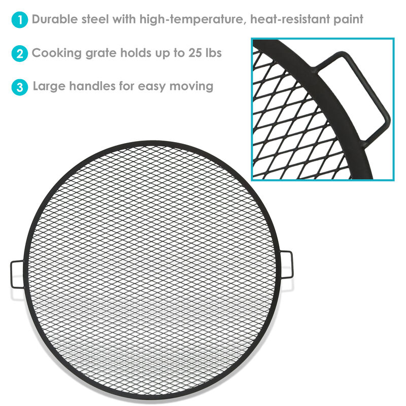 Sunnydaze Round Steel X-Mark Fire Pit Cooking Grill with Handles