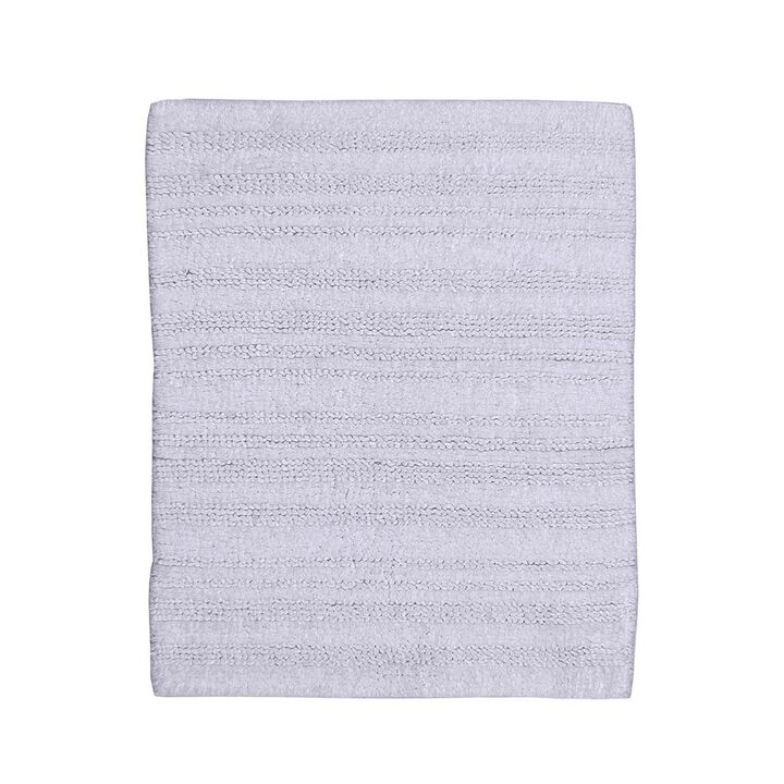 Knightsbridge Luscious Textured Striped All Season Soft Plush Cotton Reversible & Soft Bath Rug 20" X 30" White