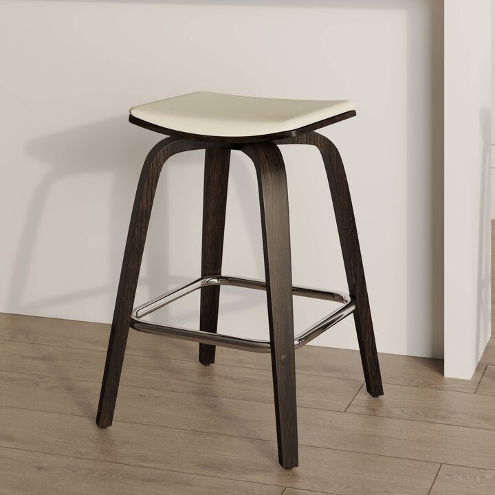 LeisureMod Pelya Wooden Counter Stool Square Seat Modern Style in Brown