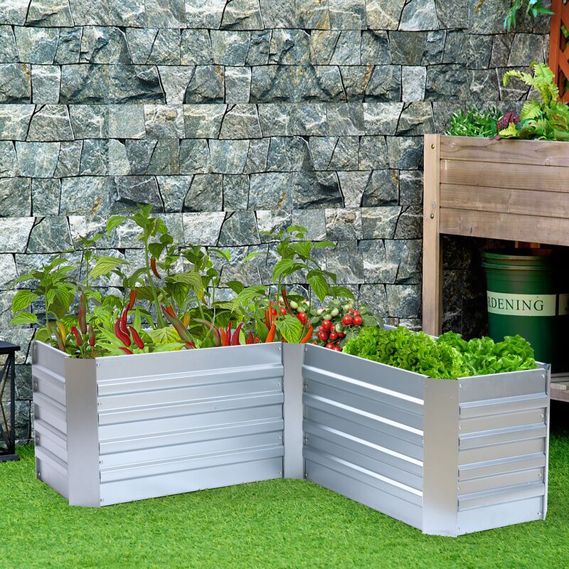 LuxenHome L-Shaped Galvanized Raised Garden Bed