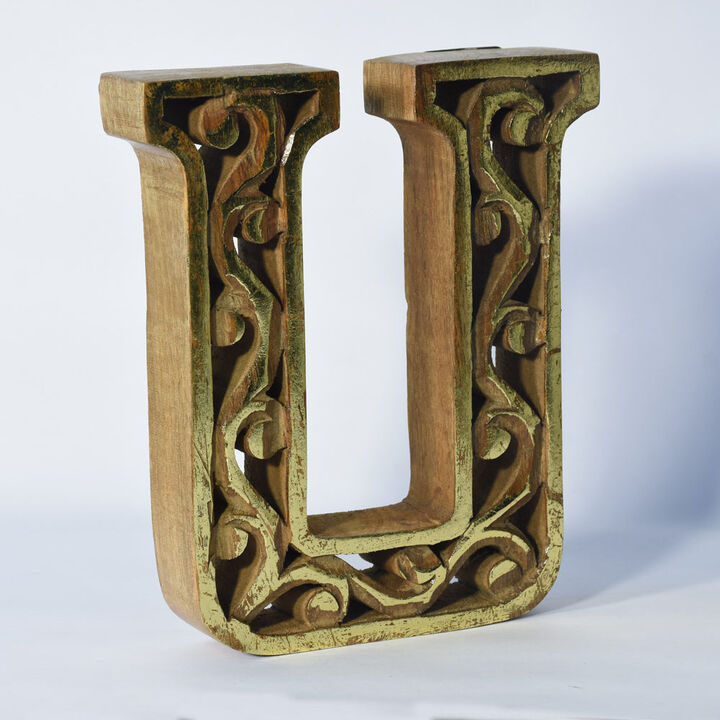 Vintage Natural Gold Handmade Eco-Friendly "U" Alphabet Letter Block For Wall Mount & Table Top Décor