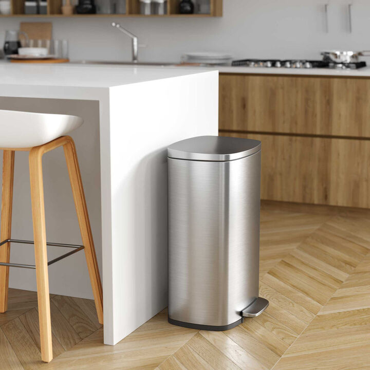 iTouchless SoftStep Stainless Steel Step Trash Can with AbsorbX Odor Filter and Removable Inner Bucket 13.2 Gallon Silver