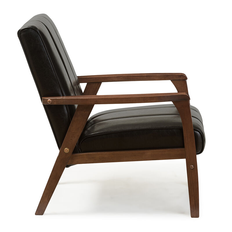 Baxton Studio Nikko Mid century Modern Scandinavian Black Faux Leather Wooden Lounge Chair