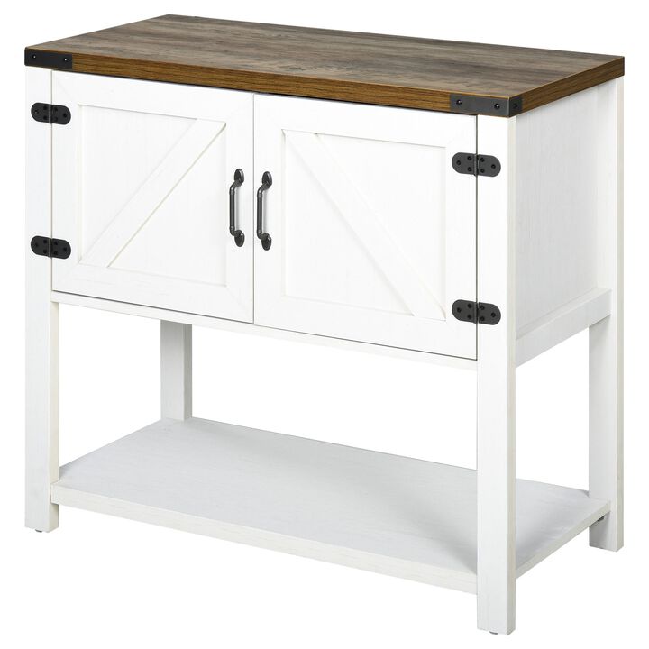 White Kitchen Cupboard: 2-Door Freestanding Cabinet with Bottom Shelf