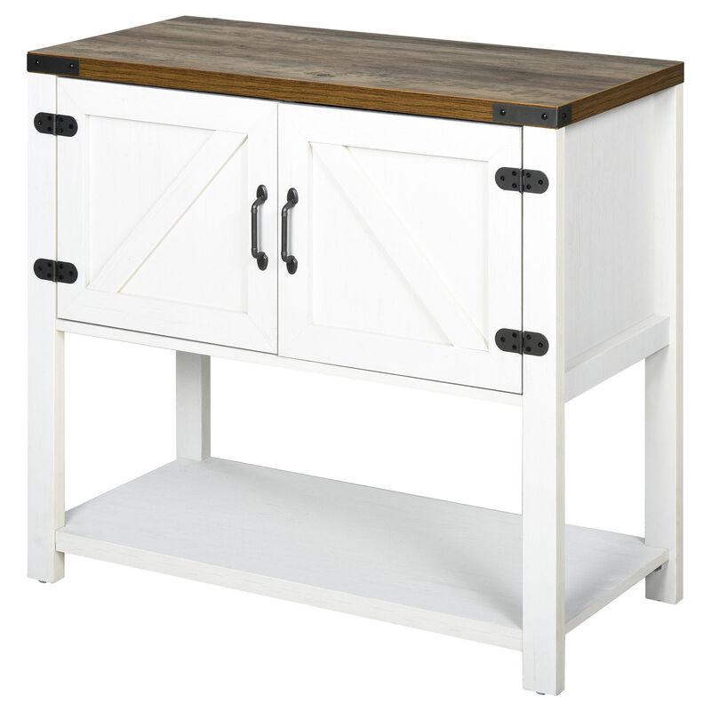 White Kitchen Cupboard: 2-Door Freestanding Cabinet with Bottom Shelf