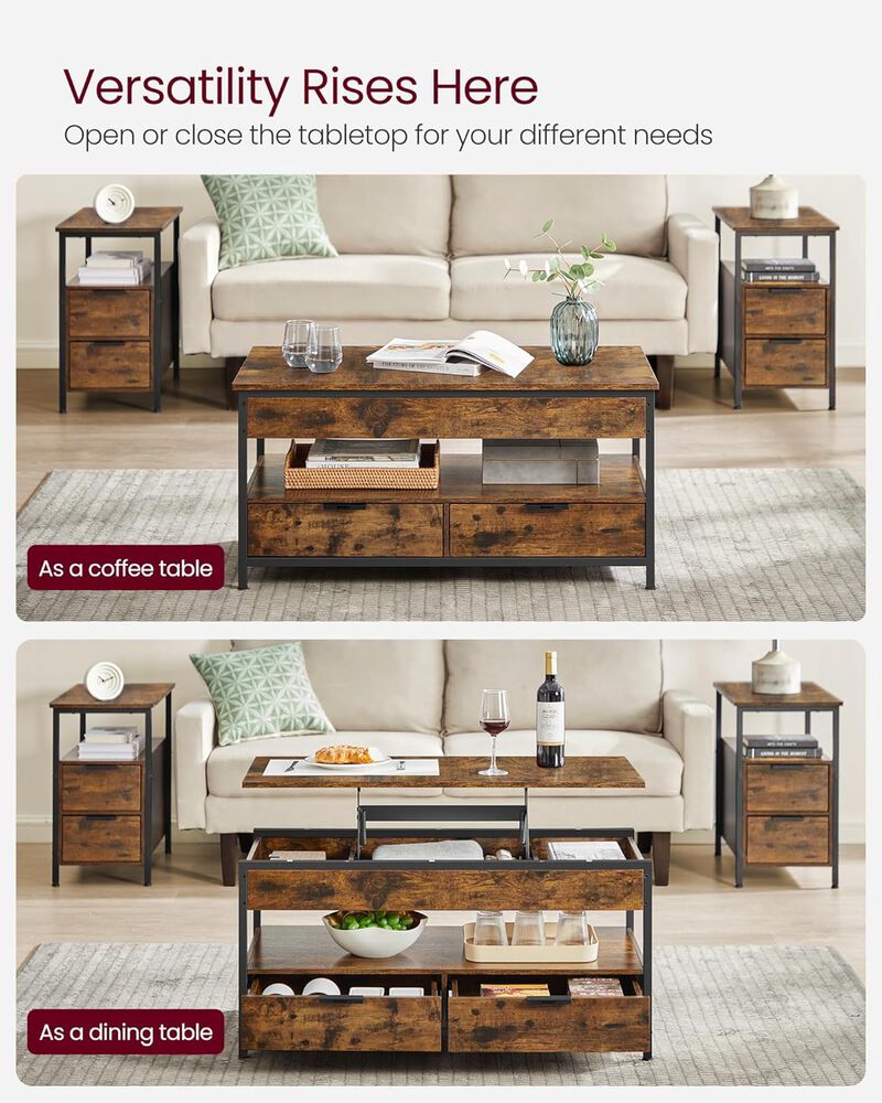 Lift Top Coffee Table with Storage Drawers for Functional and Modern Living Room