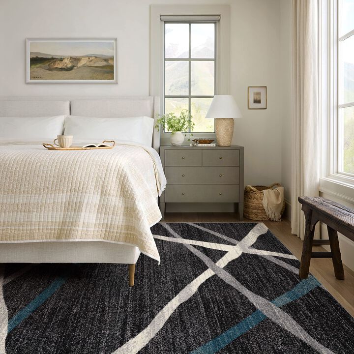 Nova Contemporary Geometric Grey Blue Indoor Area Rug