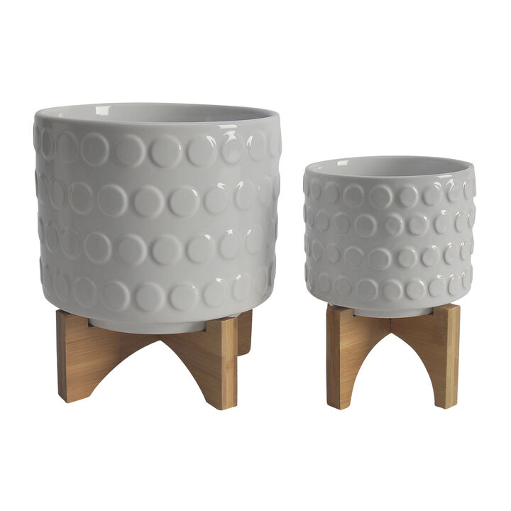 Planter On Wooden Stand, White Set