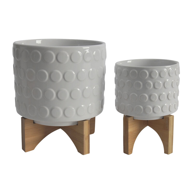 Planter On Wooden Stand, White Set