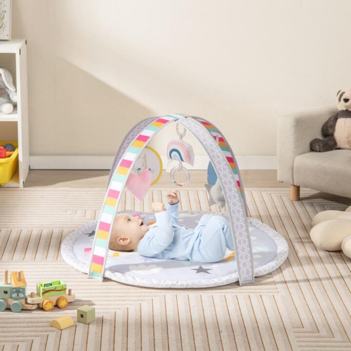 Hivvago Baby Play Gym Mat 7-in-1 Tummy Time Activity Mat with 5 Detachable Toys-Multicolor
