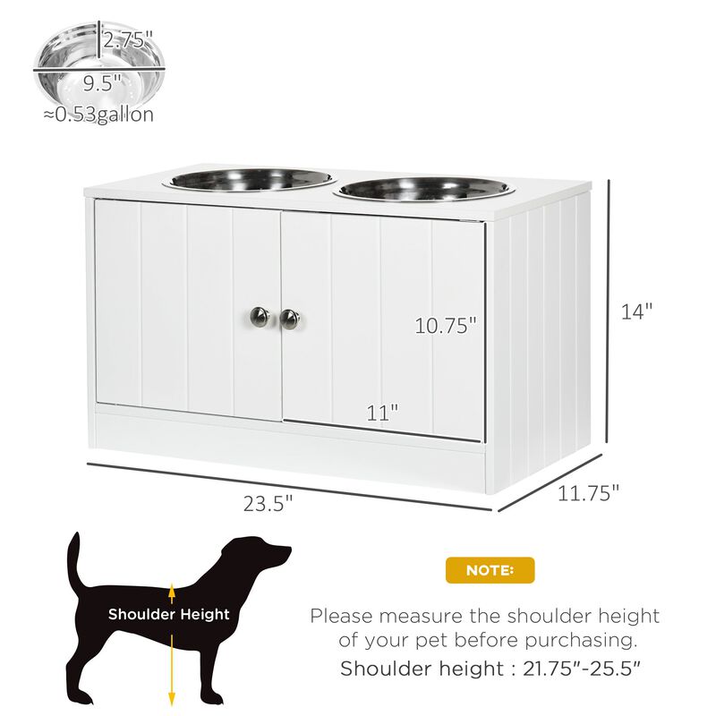 White Pet Dining Station: Elevated Dog Bowls with Storage for Large Dogs
