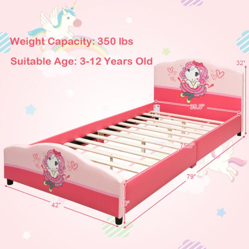Hivvago Kids Children Upholstered Platform Toddler Girl Pattern Bed