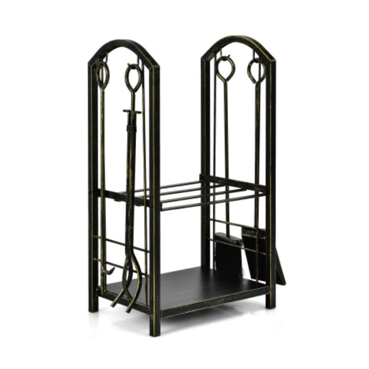Hivvago Fireplace Log Rack with 4 Pieces Fireplace Tools
