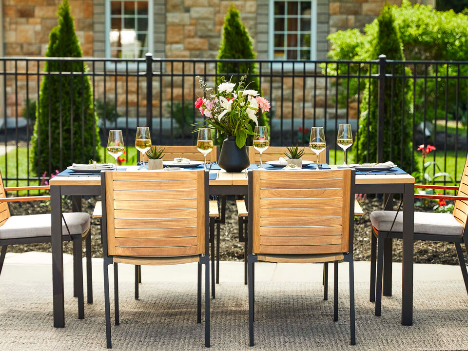 Monterey 4 Seater Dining Set with 72 in. Table - Aluminum and Teak