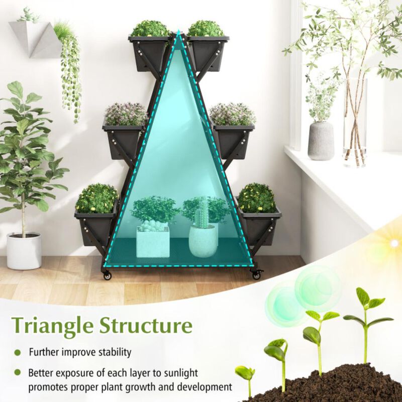 Hivvago 3-Tier Vertical Raised Garden Bed with 4 Wheels and 6 Container Boxes