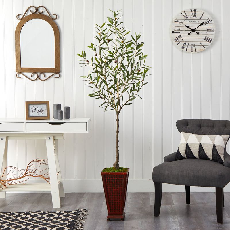 Hivvago 69 Inches Olive Artificial Tree in Decorative Planter