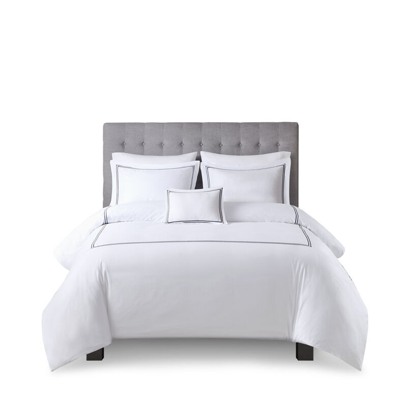 Gracie Mills Mooney 500 Thread Count Embroidered Stripe Cotton Sateen Comforter Set