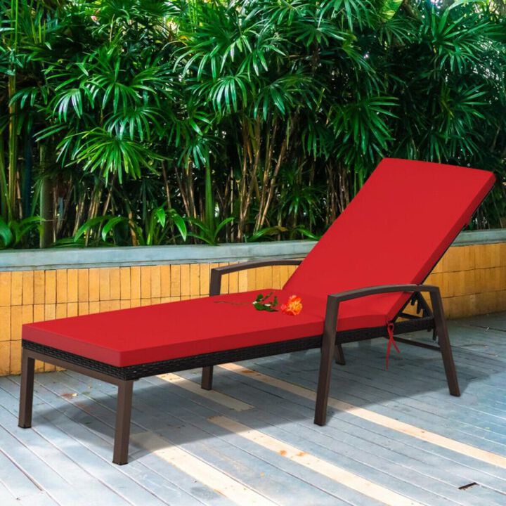 Hivvago Outdoor Adjustable Reclining Patio Rattan Lounge Chair with Adjustable Backrest