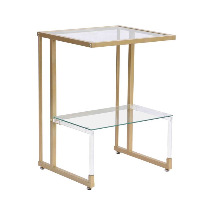 Golden Side Table, 2-Tier Acrylic Glass End Table For Living Room Bedroom