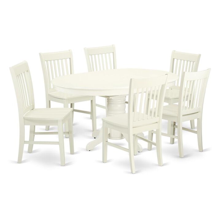 East West Furniture Dining Room Set Linen White, AVNO7-LWH-W