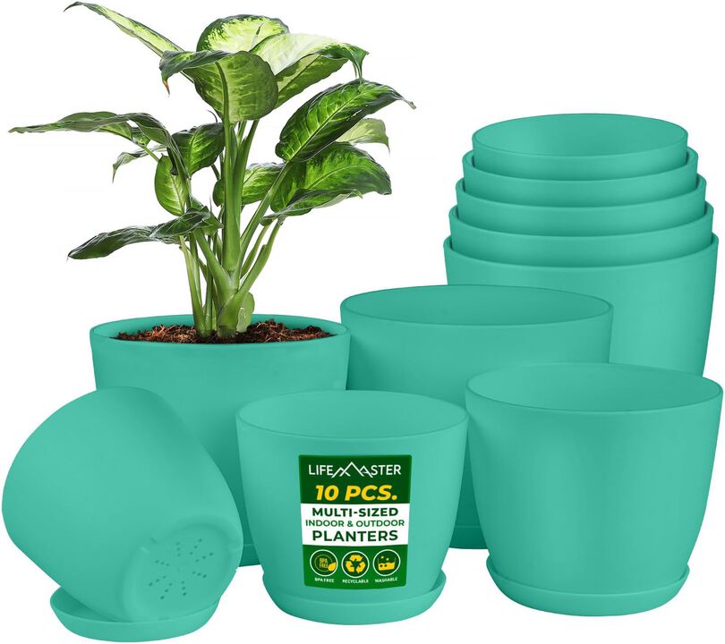 Planter Pots with Drainage Holes - Lightweight, Durable, and Space-Saving Pots for Indoor and Outdoor - Versatile Functionality, Simple Modern Design, Plastic Planter Pots